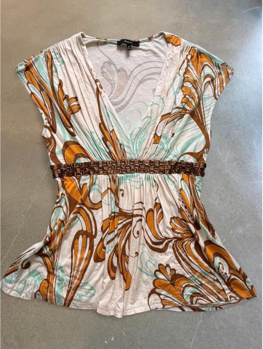 Vintage Express 90s Y2K Abstract Print Top | Women’s Medium